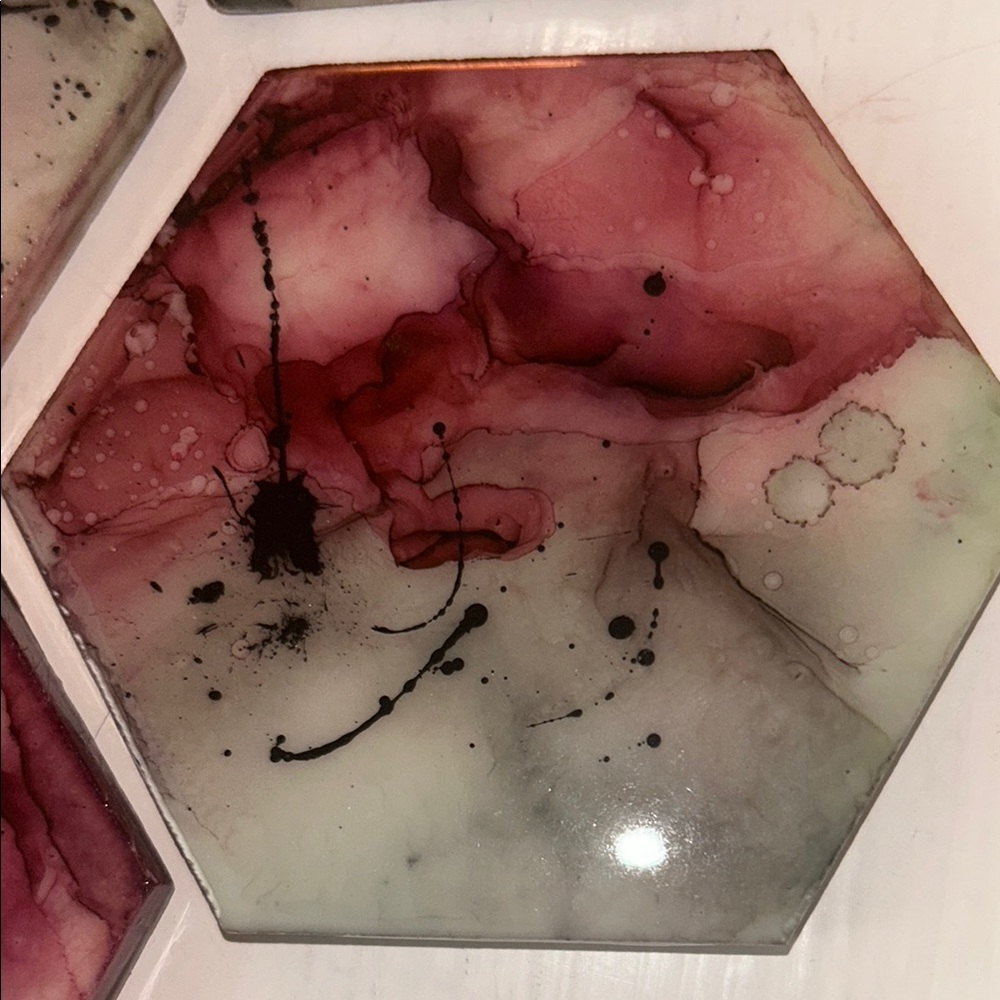 Source Unknown Hexagonal Coaster Set - Pink and Green - Picture 3 of 4